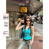 上衣女亨利领立体系扣背心 视觉清新2026春夏新款 HuoHuo 清新海风