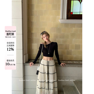 御姐法则 辣妹露腰百搭修身 短款 T恤女春夏季 上衣 斜肩长袖 HuoHuo