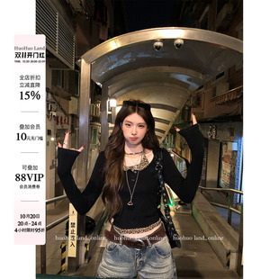 HuoHuo 豹纹加州 甜辣腔调复古亲肤上衣女豹纹假两件修身短款T恤