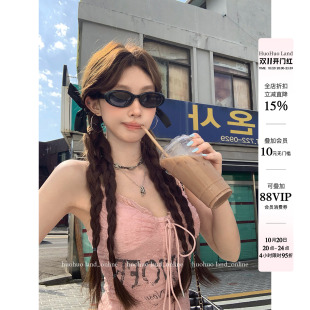 HuoHuo 沁甜樱花 辣妹风蕾丝拼接雪纺字母修身辣妹吊带背心