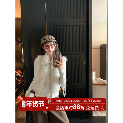 HuoHuo摩登girl毛毛拼接外套女