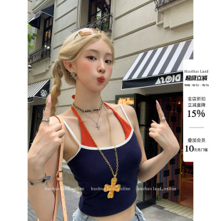 HuoHuo 鬼马少女 2026春夏新款假两件辣妹挂脖吊带背心女修身上衣