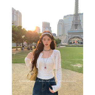 HuoHuo 蕾丝画刊 纯欲2026春夏新款上衣女蕾丝吊带开衫两件套