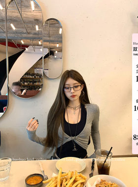 HuoHuo 扭结领域 层次美学韩系假两件挂脖背心拼接扭结收腰T恤
