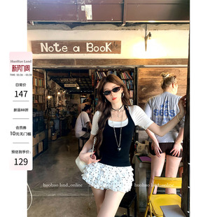 拼色crush HuoHuo 20点上新88折 时髦狙击黑白撞色挂脖T恤