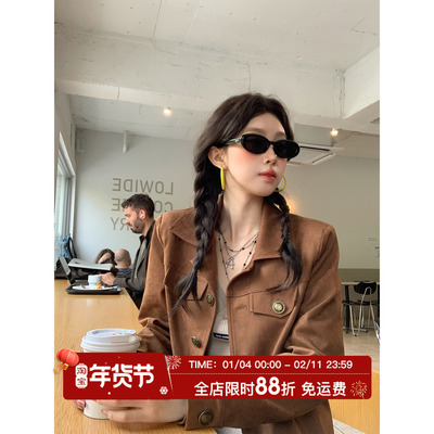 HuoHuo焦糖Jacket蜡感翻领外套