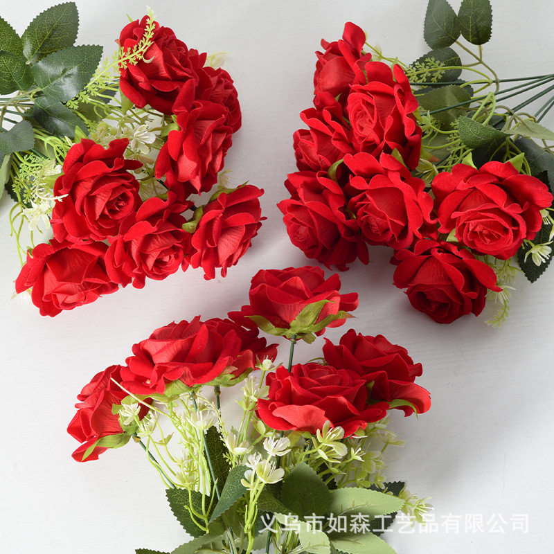 仿真花7头爱莎玫瑰把束
