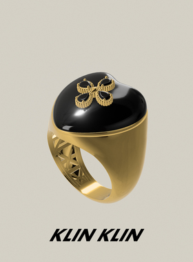 KLINKLIN爱心十字花廓形戒指珐琅彩夸张配衣服金色十字架黑色