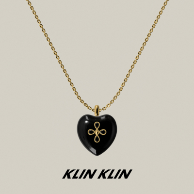 KLINKLIN爱心十字花珐琅项链女锁骨链中古复古风黑色十字架小香风