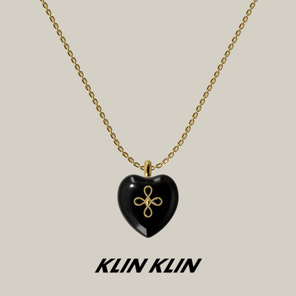 KLINKLIN爱心十字花珐琅项链女锁骨链中古复古风黑色十字架小香风