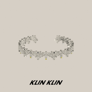 KLINKLIN蕾丝十字花开口手镯原创设计感轻奢送礼物十字架精致