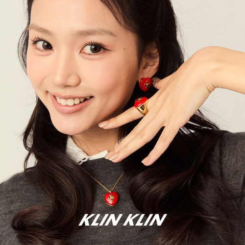 KLINKLIN红色爱心十字花珐琅彩项链女新年锁骨链本命年十字架