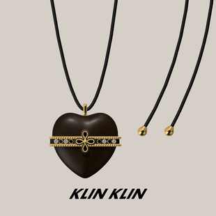 KLINKLIN黑檀木爱心十字花十字架长款项链女毛衣链黑绳夸张配衣服