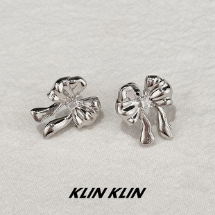 甜酷防敏 KLINKLIN银色蝴蝶结耳钉小众设计感耳饰高级气质百搭女款