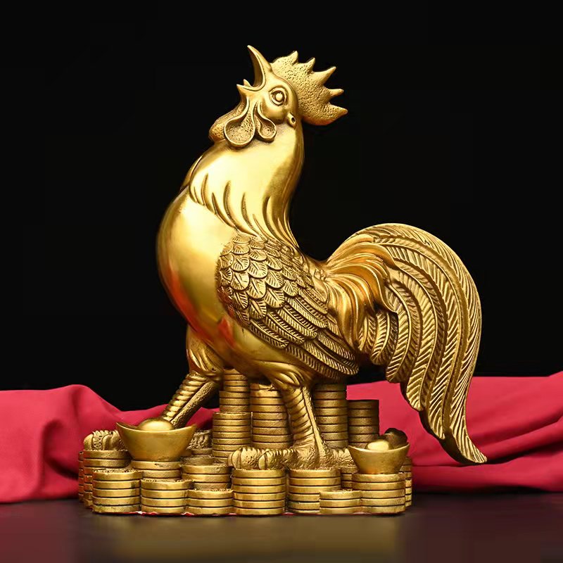 纯铜金钱元宝鸡摆件铜生肖鸡金鸡送福客厅办公室桌面装饰工艺礼品
