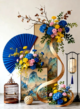 新年仿真花布置装饰造景国潮古风