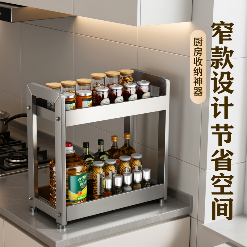 2026新款厨房调料置物架窄款收纳架放油盐酱醋调味料品台面收纳架