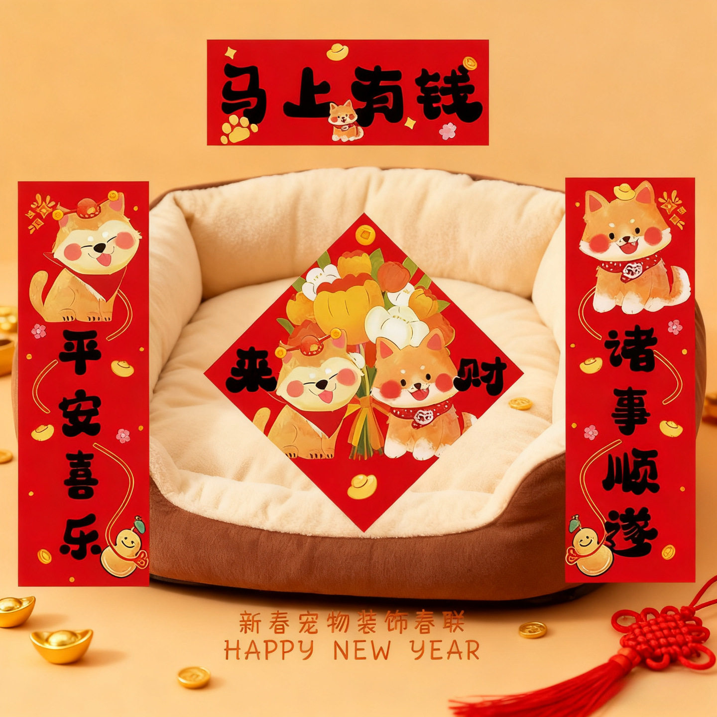 新年宠物对联马年新春福字贴布置宠物春节创意卡通过年装饰道具,节庆用品/礼品,福字/窗花/窗贴,淘宝优惠券,粉丝福利购,淘宝优惠卷