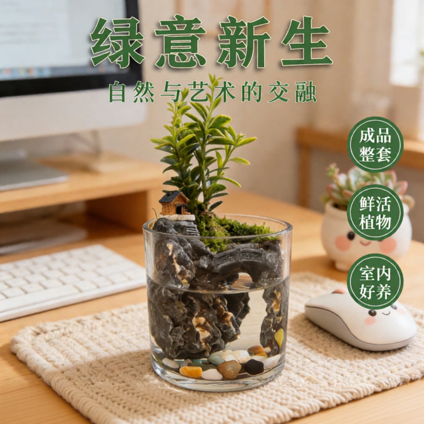 绿植盆栽室内植物水培室内好养办公室桌面苔藓生态景观水陆缸黄杨