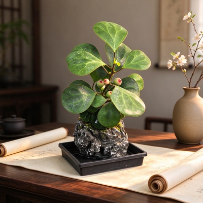 小盼菩提纯手工吸水石盆景桌面盆栽禅意木本植物