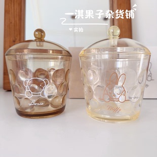 日本米菲boris熊周边可爱卡通透明桌面收纳盒 棉签发绳发夹收纳罐