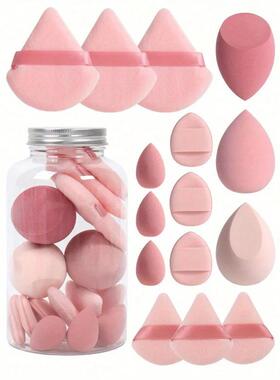 15pcs Makeup Sponge Set With Storage Jar, Beauty Blender Pow