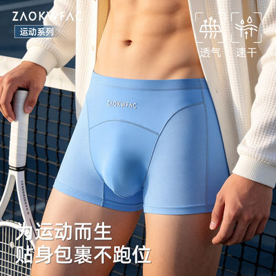 Men Ice Silk Boxer Briefs Breathable Mesh Luxury Cool