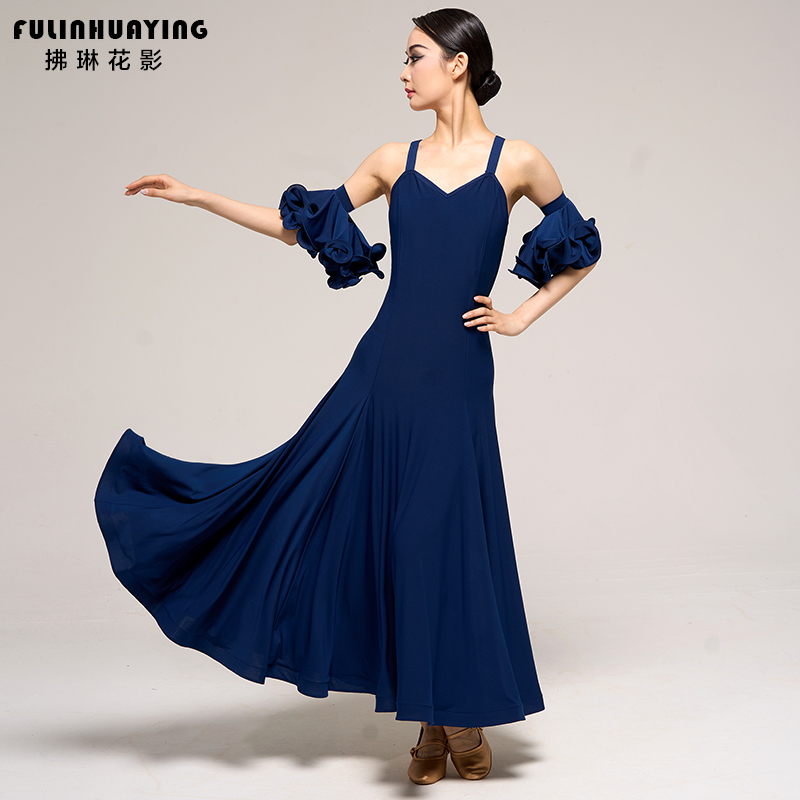 拂琳花影摩登舞吊带舞裙加大裙摆