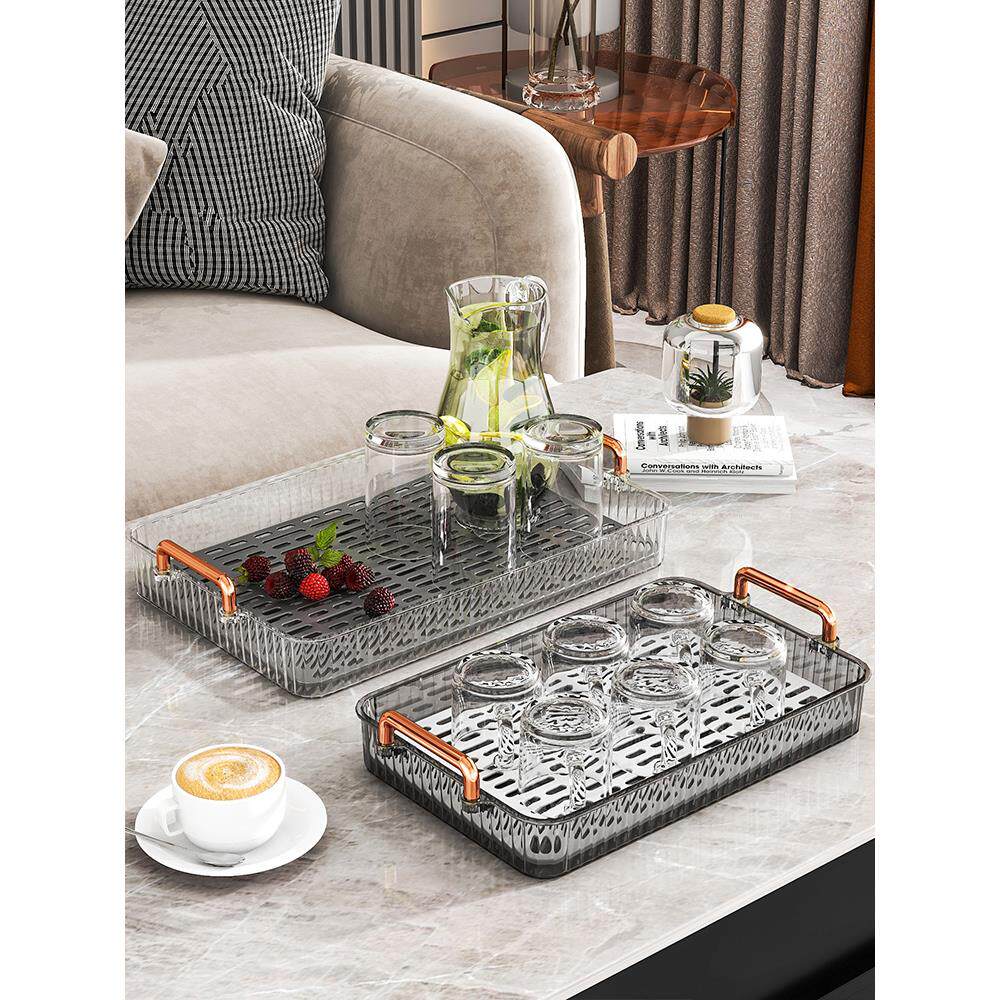 家用茶盘双层排水盘可达豪华客厅茶具茶杯架水杯矩形水果盘