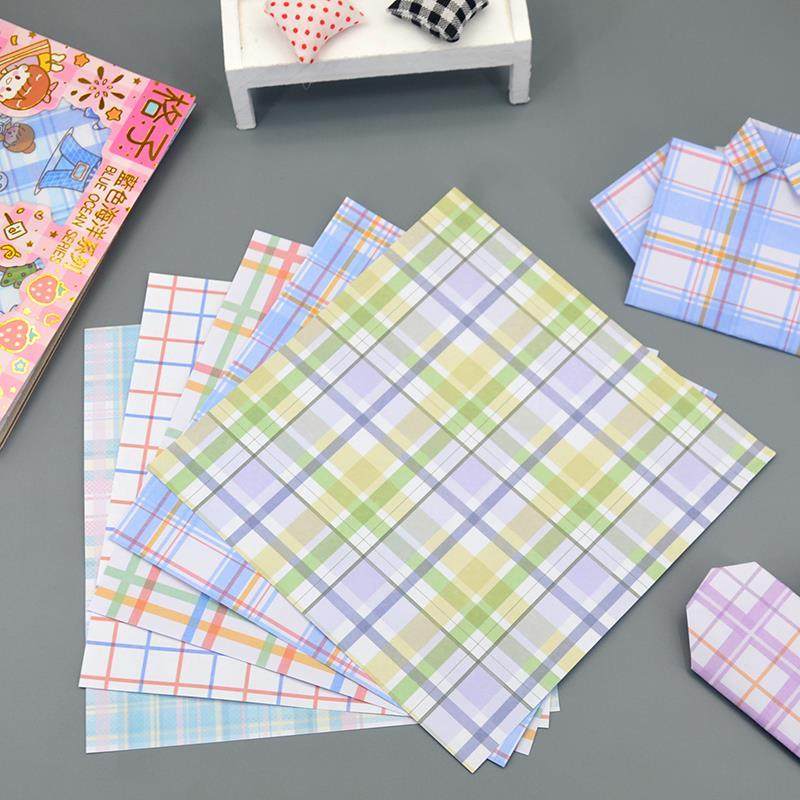 可爱少女正方形格子控条纹折纸高颜值厚卡纸儿童叠千纸鹤手工彩纸
