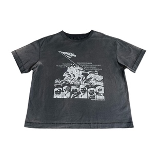 POPPROJECT硫磺岛战役印花水洗做旧VTG复古单针缝线短宽boxy短袖