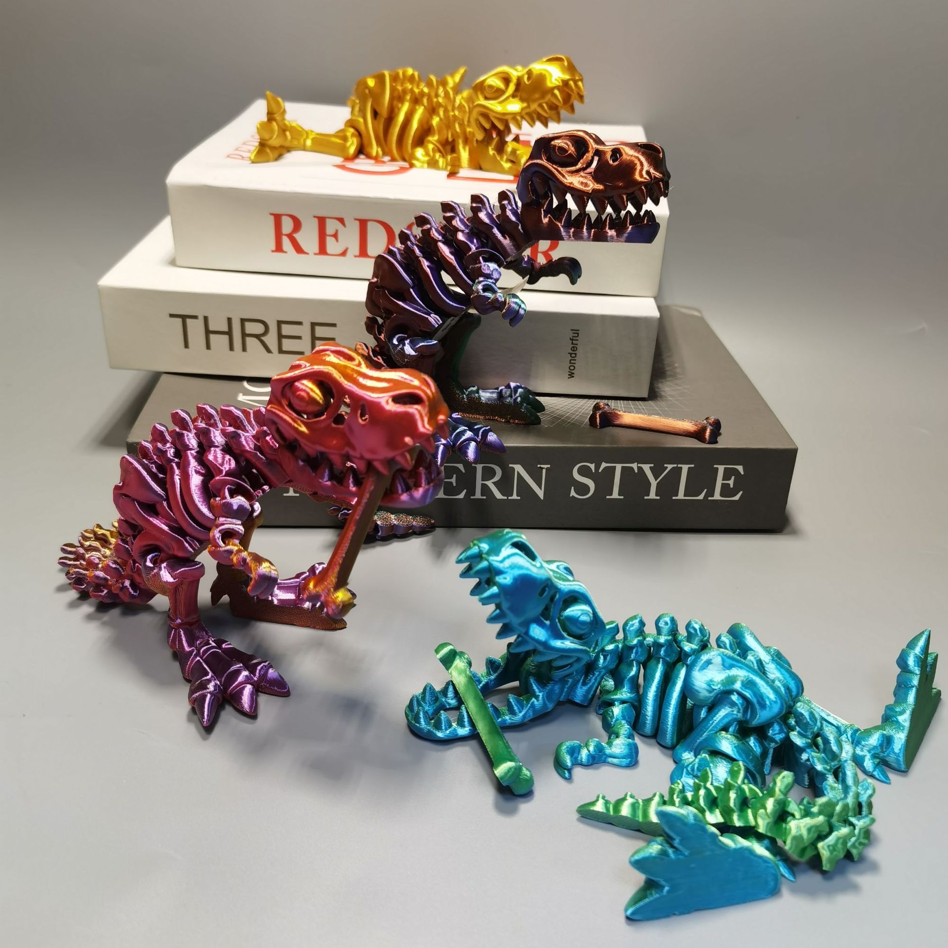 霸王龙化石龙 3d打印颅骨龙 活动关节摆件玩具可站立大嘴恐龙模型