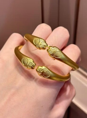 古法金包银猫爪手镯女磨砂素圈手环开口可调节镯子生日礼物送女友