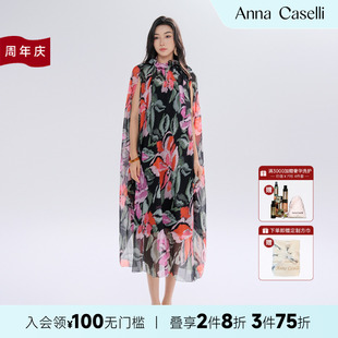 新款 ANNA 安娜凱瑟莉2025夏季 桑蠶絲立領(lǐng)無袖 CASELLI 連衣裙女