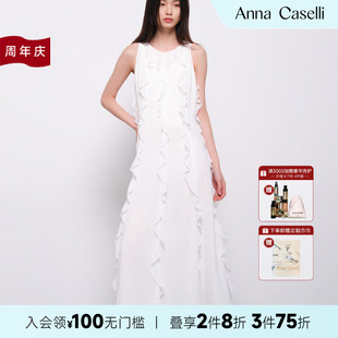 荷葉邊無(wú)袖 ANNA CASELLI 安娜凱瑟莉2025春夏新款 連衣裙女長(zhǎng)裙