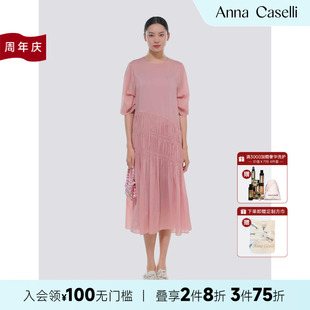 連衣裙女夏季 ANNA 安娜凱瑟莉新款 薄款 CASELLI 收腰顯瘦仙女裙子
