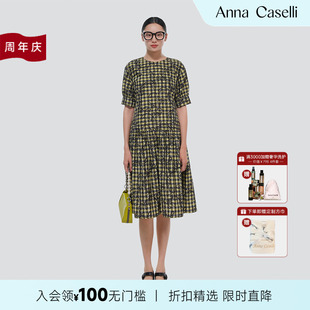 新款 ANNA 安娜凱瑟莉夏季 真絲復(fù)古燈籠袖 CASELLI 優(yōu)雅娃娃連衣裙