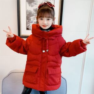 安誻女童中长款羽绒服连帽棉服2023年冬季新款中大童加厚轻便外套