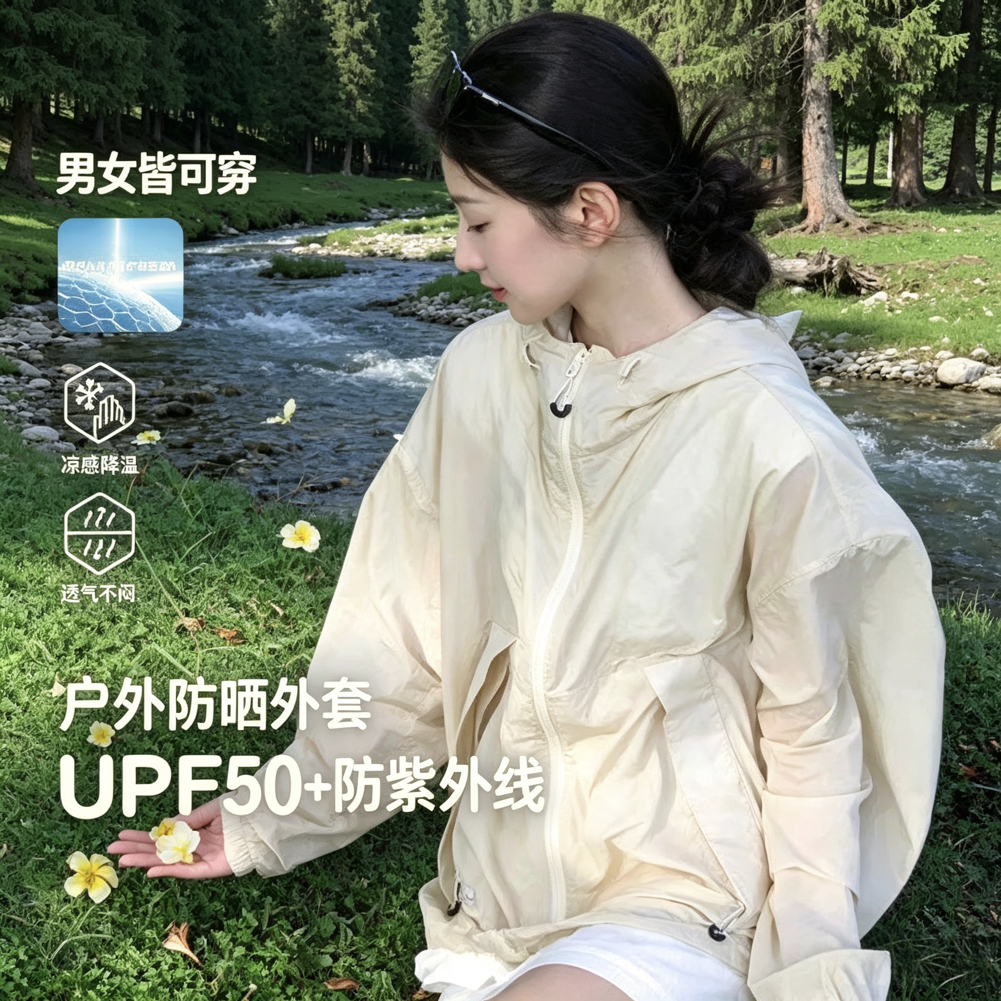 2026新款冰丝大帽檐可拆卸面罩原纱UPF50+透气防紫外线户外防晒衣