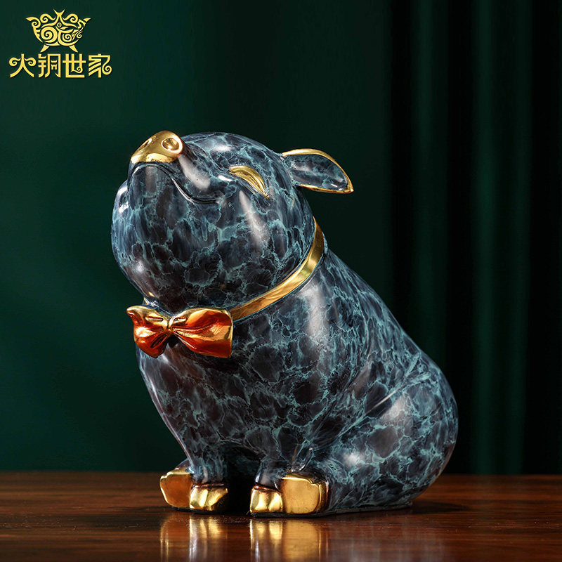 大铜世家黄铜金猪摆件吉祥圆满家居客厅酒柜玄关办公室装饰品礼物