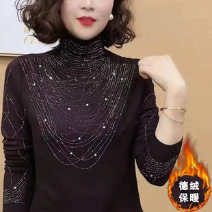 集棠女装 加绒长袖 韩版 秋冬女款 T恤洋气显瘦上a09 烫钻高领打底衫