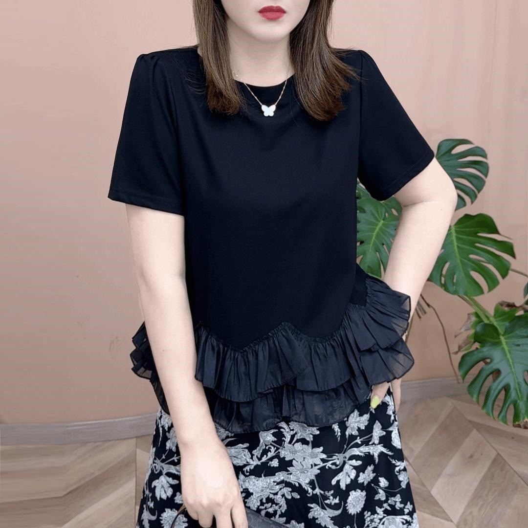 大码女装夏季新品时尚打底百搭修身显瘦设计感短袖T恤女士上衣a7