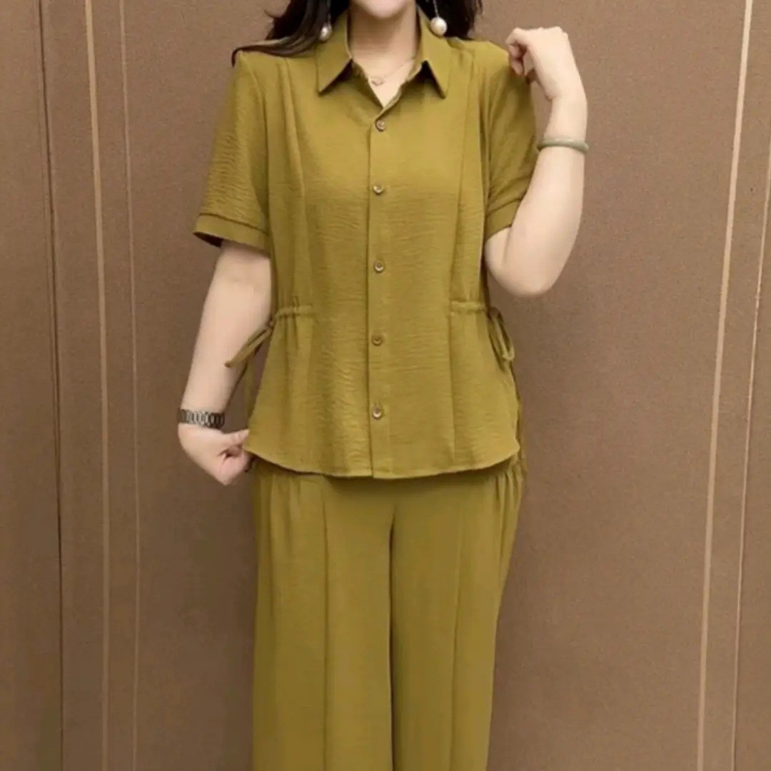 复古简约休闲风两件套2025夏季新款洋气显瘦气质时尚妈妈宽松套a2