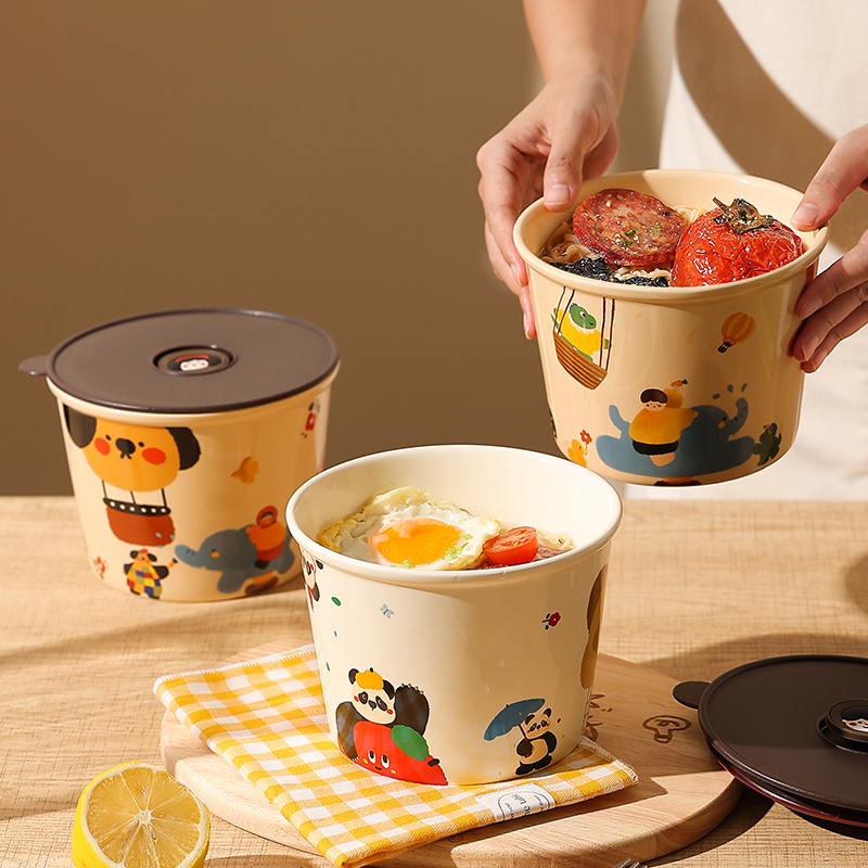 鹿谷川日式可爱泡面碗带盖