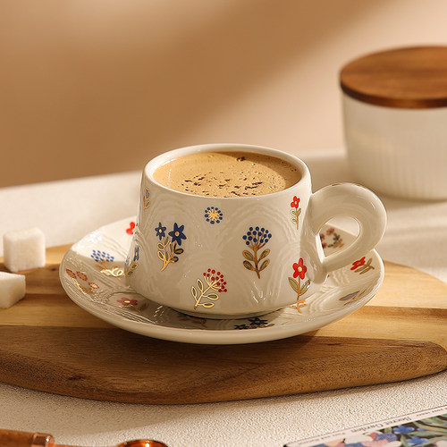 高颜值描金陶瓷咖啡杯碟套装