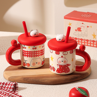 陶瓷带盖马克杯可爱杯子女生超萌吸管杯家用喝水杯早餐杯情侣对杯