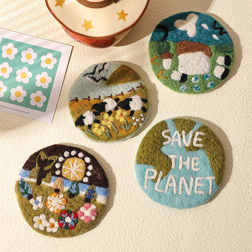 尼泊尔手工羊毛毡杯垫桌垫