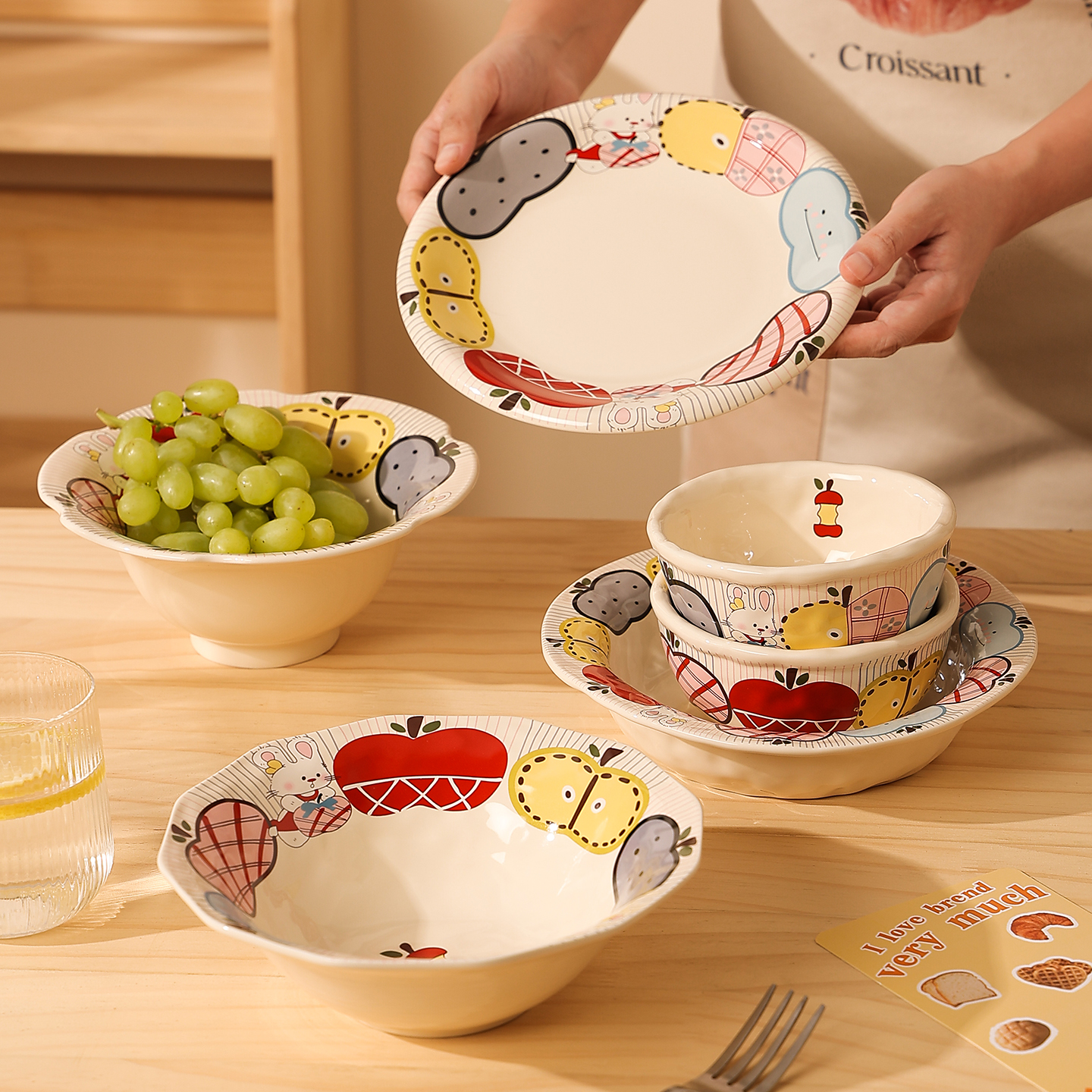 鹿谷川釉下彩餐具可进洗碗机