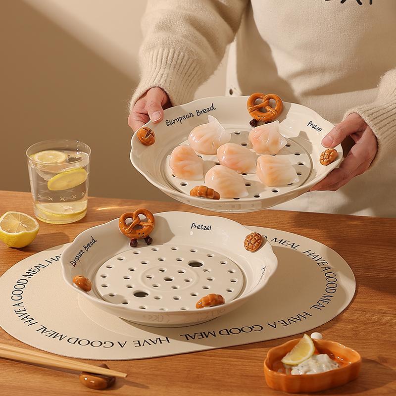 创意陶瓷蒸盘双层捞饺子沥水盘
