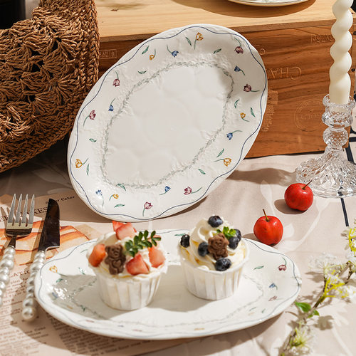 陶瓷椭圆盘家用甜品盘釉下彩